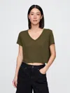 Gap Linen-blend Cropped V-neck T-shirt