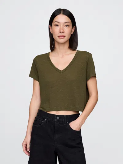 Gap Linen-blend Cropped V-neck T-shirt