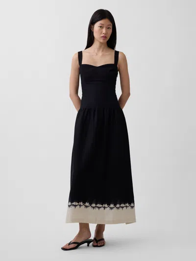 Gap Linen-blend Drop-waist Corset Maxi Dress In Black