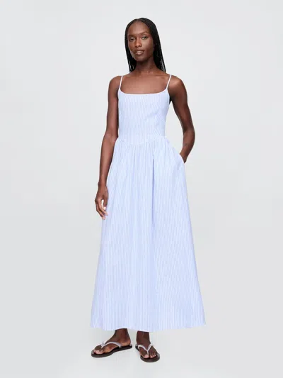Gap Linen-blend Drop-waist Maxi Dress In Light Blue Stripe