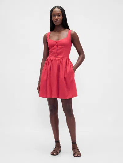 Gap Linen-blend Drop-waist Mini Dress In Red
