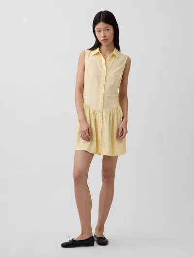 Gap Linen-blend Drop-waist Mini Shirtdress In Yellow