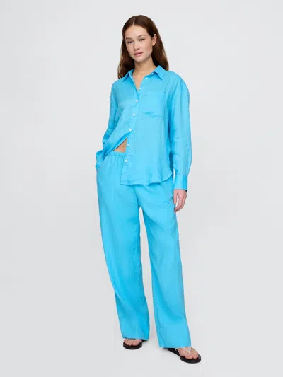 Gap Linen-blend Easy Wide-hem Pants In Aquarius Blue