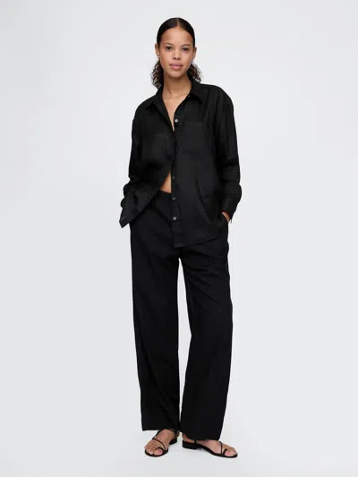 Gap Linen-blend Easy Wide-hem Pants In Basic Black