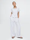 Gap Linen-blend Easy Wide-hem Pants In Blue Stripe