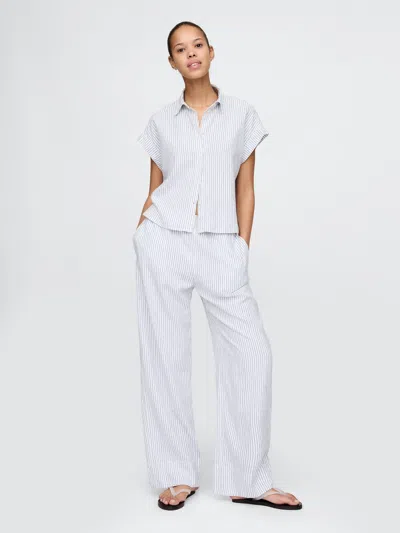 Gap Linen-blend Easy Wide-hem Pants In Blue Stripe