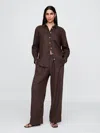 Shop Gap Linen-blend Easy Wide-hem Pants In Terra Brown