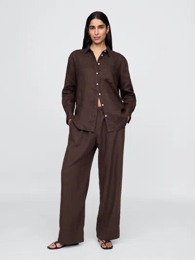 Gap Linen-blend Easy Wide-hem Pants In Terra Brown