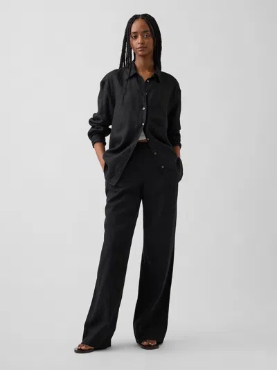 Gap Linen-blend Easy Wide-leg Pants In Black