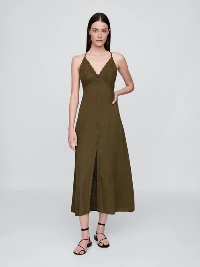Gap Linen-blend Embroidered Halter Maxi Dress
