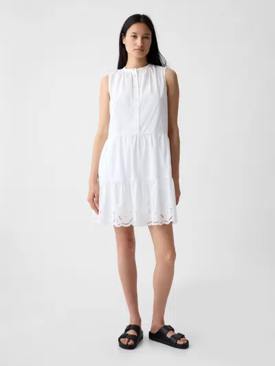 Gap Linen-blend Eyelet Mini Shirtdress In Off White