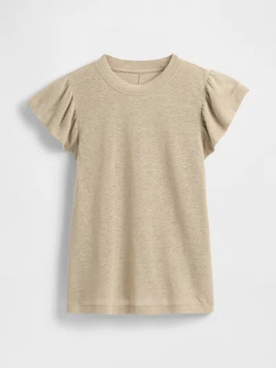 Gap Linen-blend Flutter-sleeve T-shirt In Brown