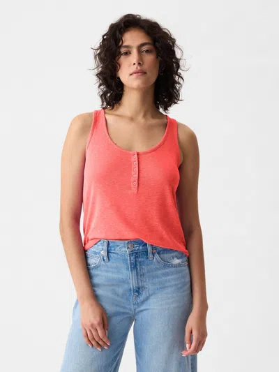 Gap Linen-blend Henley Tank Top In Spring Coral Red