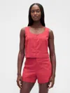 Gap Linen-blend Hook-front Crop Shell Top In Red