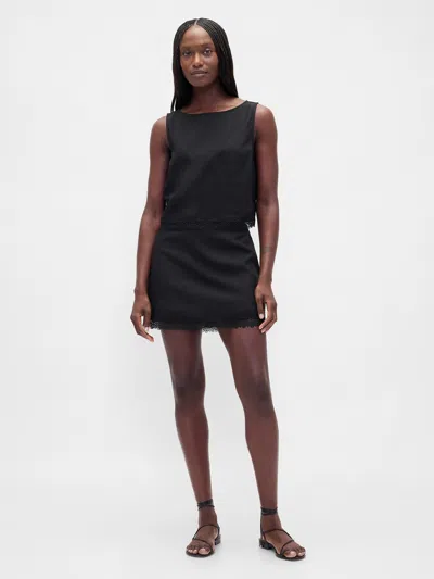 Gap Linen-blend Lace-trim Mini Skort In Black