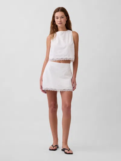 Gap Linen-blend Lace-trim Mini Skort In White