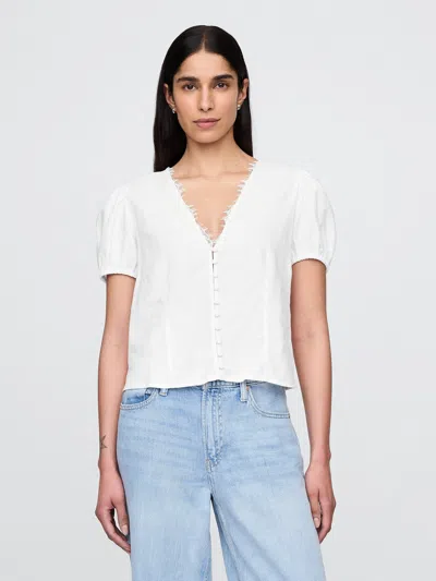 Gap Linen-blend Lace V-neck Top In Off White