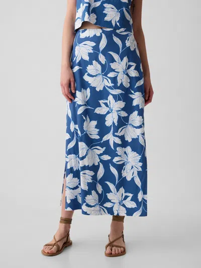 Gap Linen-blend Maxi Skirt In Blue & White Floral