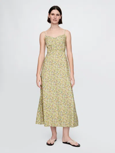 Gap Linen-blend Maxi Slip Dress In Yellow Floral Print
