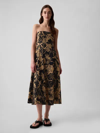 Gap Linen-blend Midi Dress In Brown & Black Floral