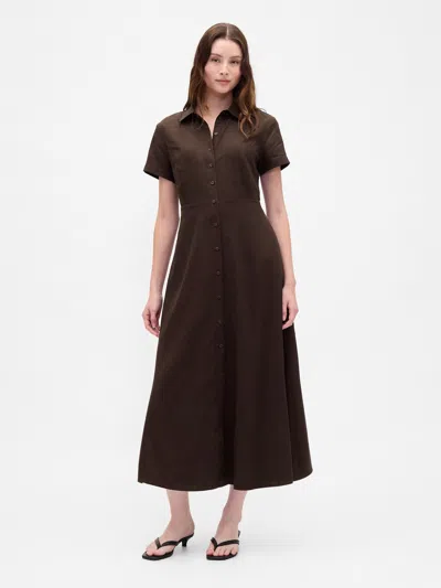 Gap Linen-blend Midi Shirtdress In Brown