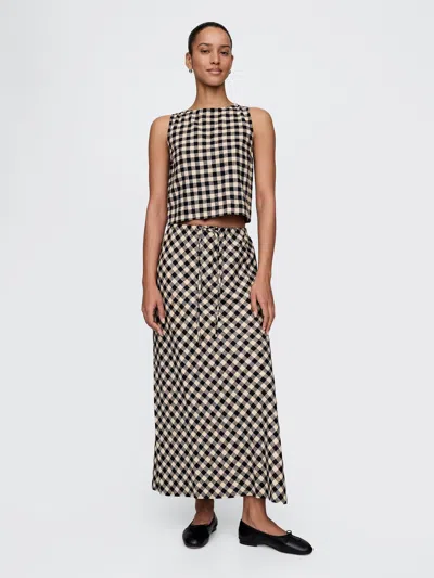 Gap Linen-blend Midi Skirt In Black Gingham