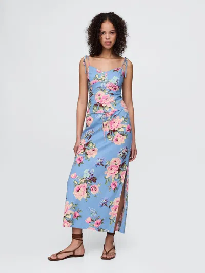 Gap Linen-blend Midi Skirt In Blue Multi Floral