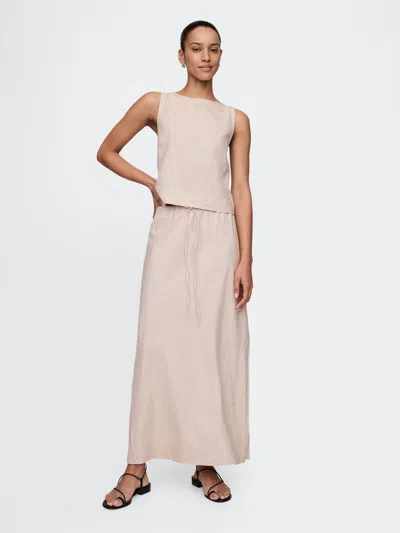 Gap Linen-blend Midi Skirt In Flax Linen Tan