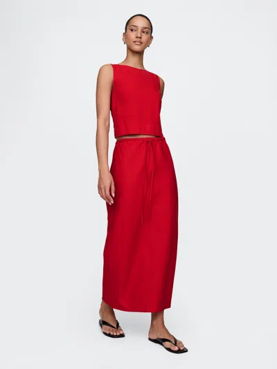 Gap Linen-blend Midi Skirt In Tomato Sauce Red