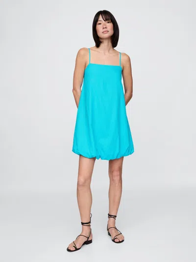 Gap Linen-blend Mini Bubble Dress In Cyan Blue