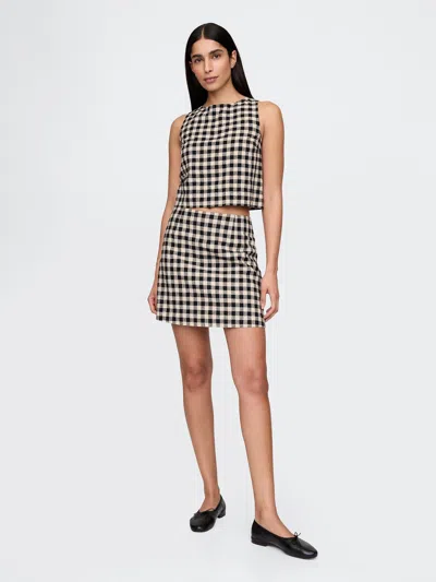 Gap Linen-blend Mini Skort In Black Gingham