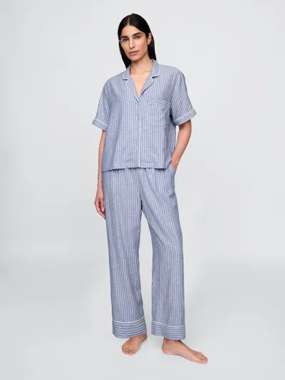 Gap Linen-blend Pj Pants In Blue & White Stripe
