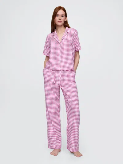 Gap Linen-blend Pj Pants In Pink Gingham