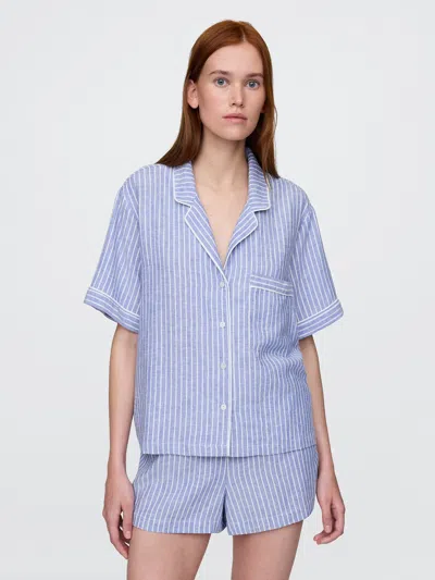 Gap Linen-blend Pj Shirt In Blue & White Stripe