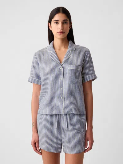 Gap Linen-blend Pj Shirt In Blue Stripe