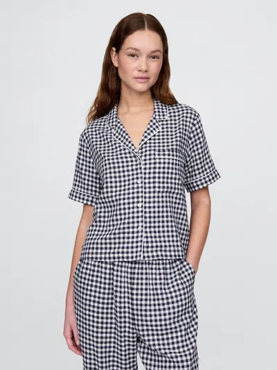 Gap Linen-blend Pj Shirt In Navy Blue Gingham