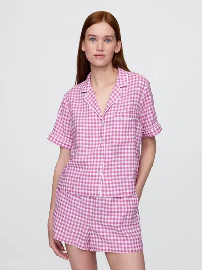 Gap Linen-blend Pj Shirt In Pink Gingham
