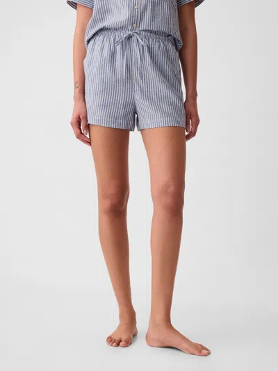 Gap Linen-blend Pj Shorts In Blue Stripe
