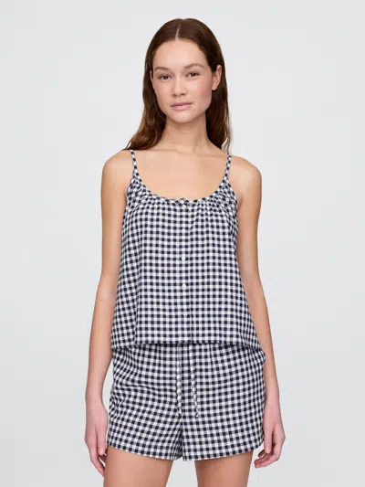 Gap Linen-blend Pj Shorts In Navy Blue Gingham