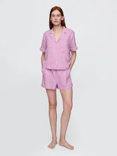 Gap Linen-blend Pj Shorts In Pink Gingham
