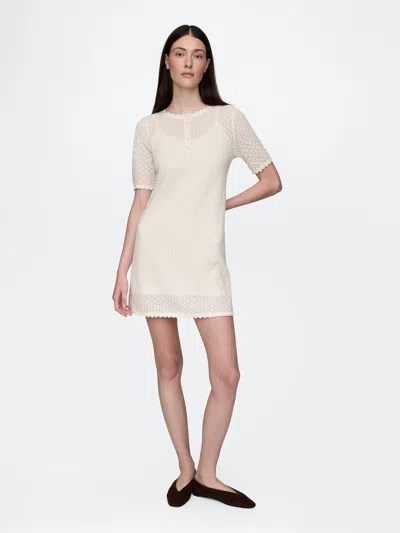 Gap Linen-blend Pointelle Dress In Ivory Beige Frost