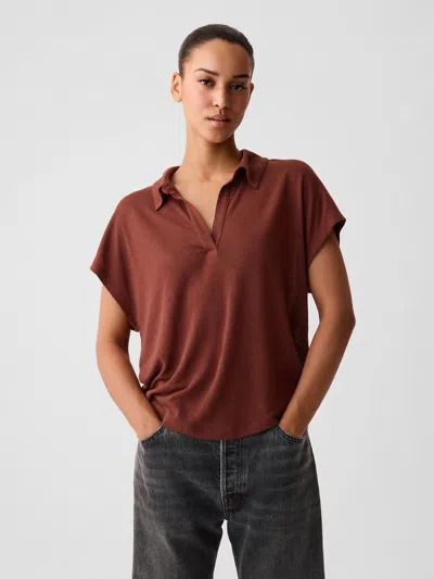 Gap Linen-blend Polo Shirt Shirt In Smoked Paprika