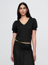 Gap Linen-blend Puff-sleeve Top In Black