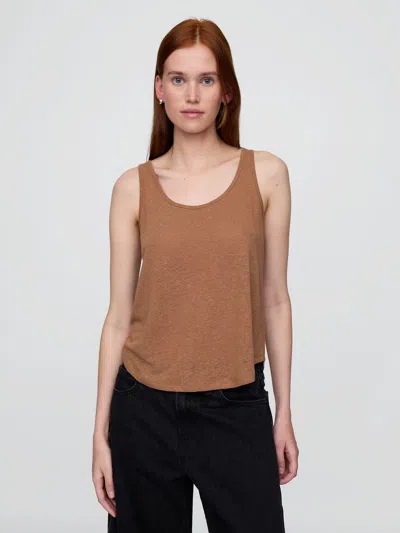 Gap Linen-blend Racerback Tank Top In Rawhide Brown