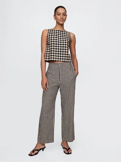 Gap Linen-blend Relaxed Straight Ankle Pants In Black Gingham