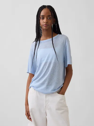 Gap Linen-blend Relaxed T-shirt In Blue