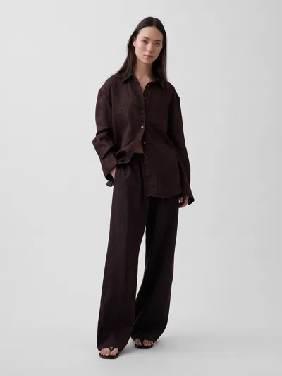 Gap Linen-blend Relaxed Wide-leg Pants In Brown