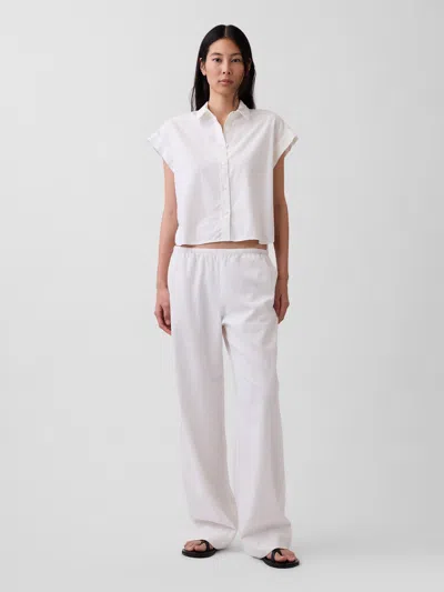 Gap Linen-blend Relaxed Wide-leg Pants In White