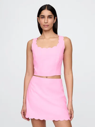 Gap Linen-blend Scalloped Cropped Top In Parisian Pink