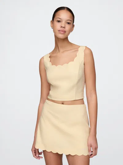 Gap Linen-blend Scalloped Cropped Top In Soft Yellow